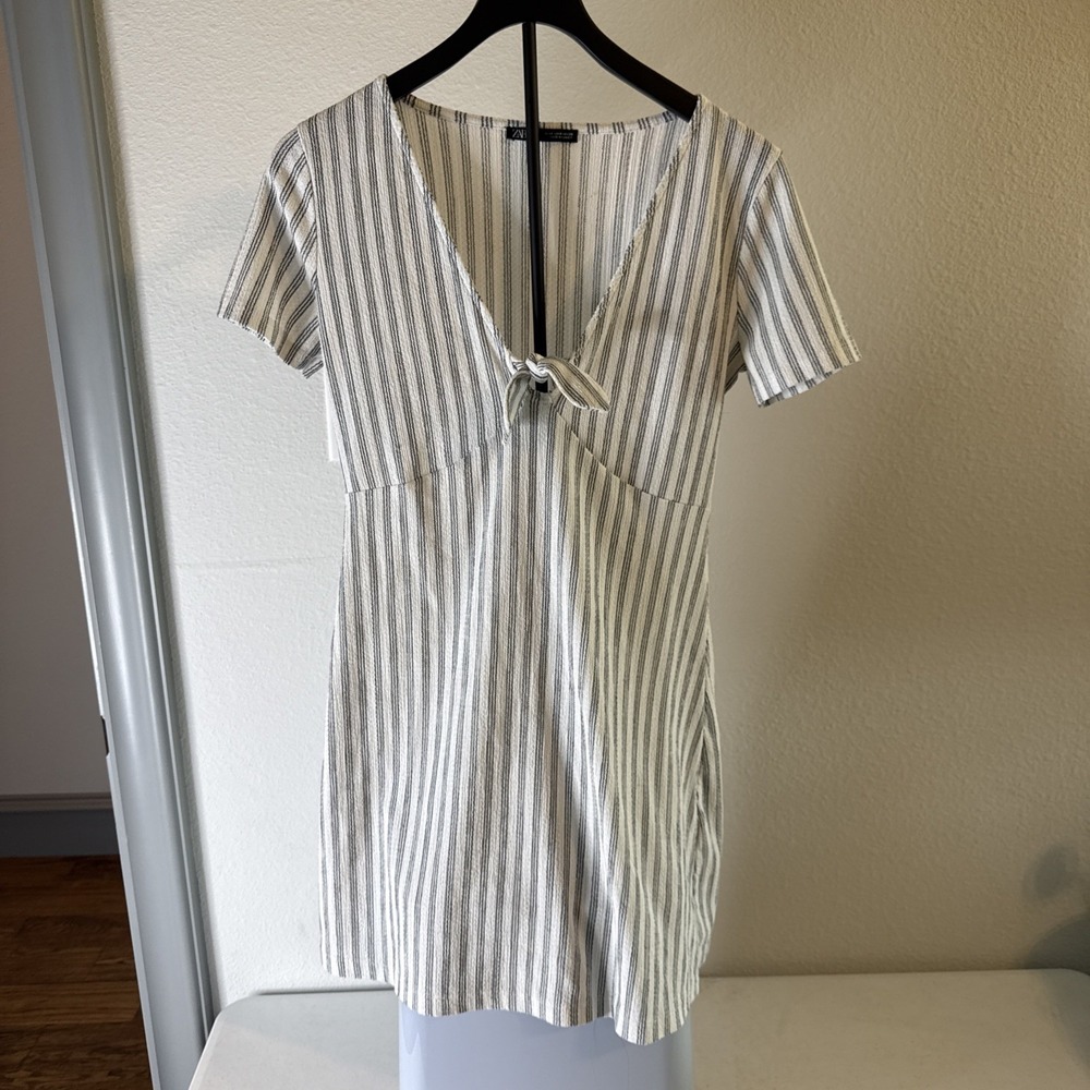 Zara Women's Mini Dress Blue/White Striped Size M